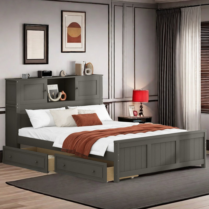 Classic Platform Bed with Storage Headboard Sliding Door and 2 Drawers Red Barrel Studio Color Gray